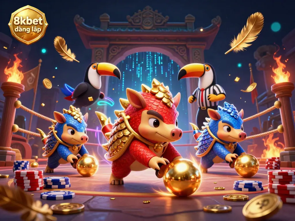 Engaging 3D illustration of pangolins in a vibrant casino scene capturing the spirit of 8xbet đăng nhập.