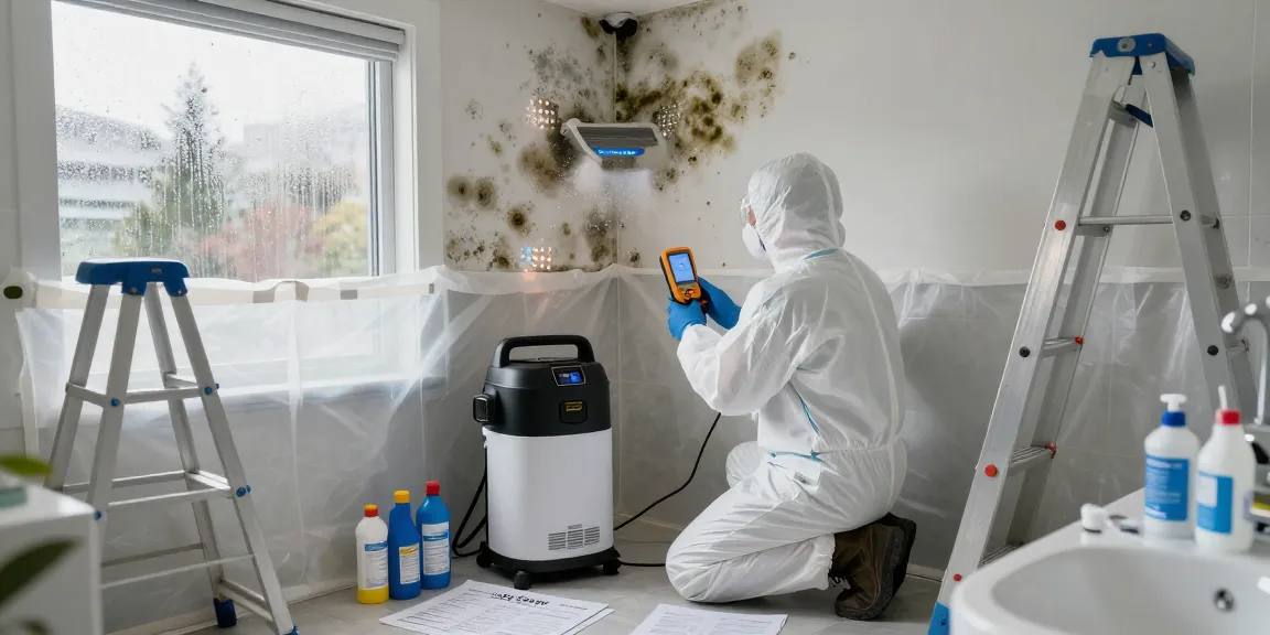Mold Remediation West Vancouver technician inspecting a bathroom for mold, highlighting IICRC standards and containment practices.