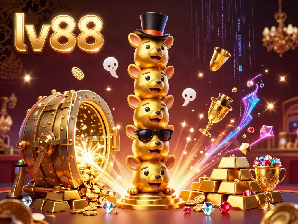 Experience casino excitement with lv88's interactive golden totem and treasure-filled illustration.